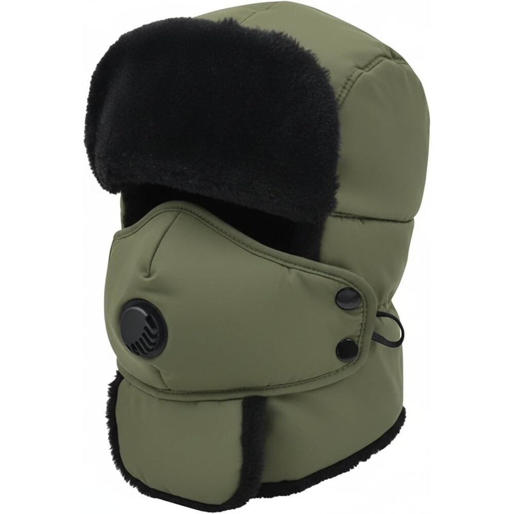 Unisex Green Skiing Trooper With Face Mask Winter Skiing Ear Flaps Trapper Hat